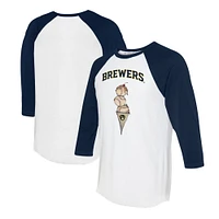 Unisex Tiny Turnip White/Navy Milwaukee Brewers Triple Scoop 3/4-Sleeve Raglan T-Shirt