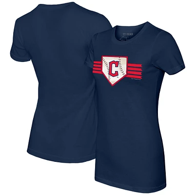 Women's Tiny Turnip Navy Cleveland Guardians Base Stripe T-Shirt