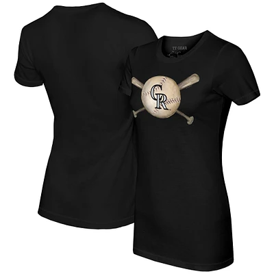 Women's Tiny Turnip Black Colorado Rockies Baseball Cross Bats T-Shirt