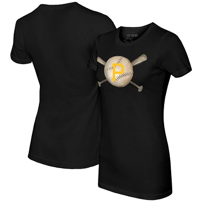 Women's Tiny Turnip Black Pittsburgh Pirates Baseball Cross Bats T-Shirt