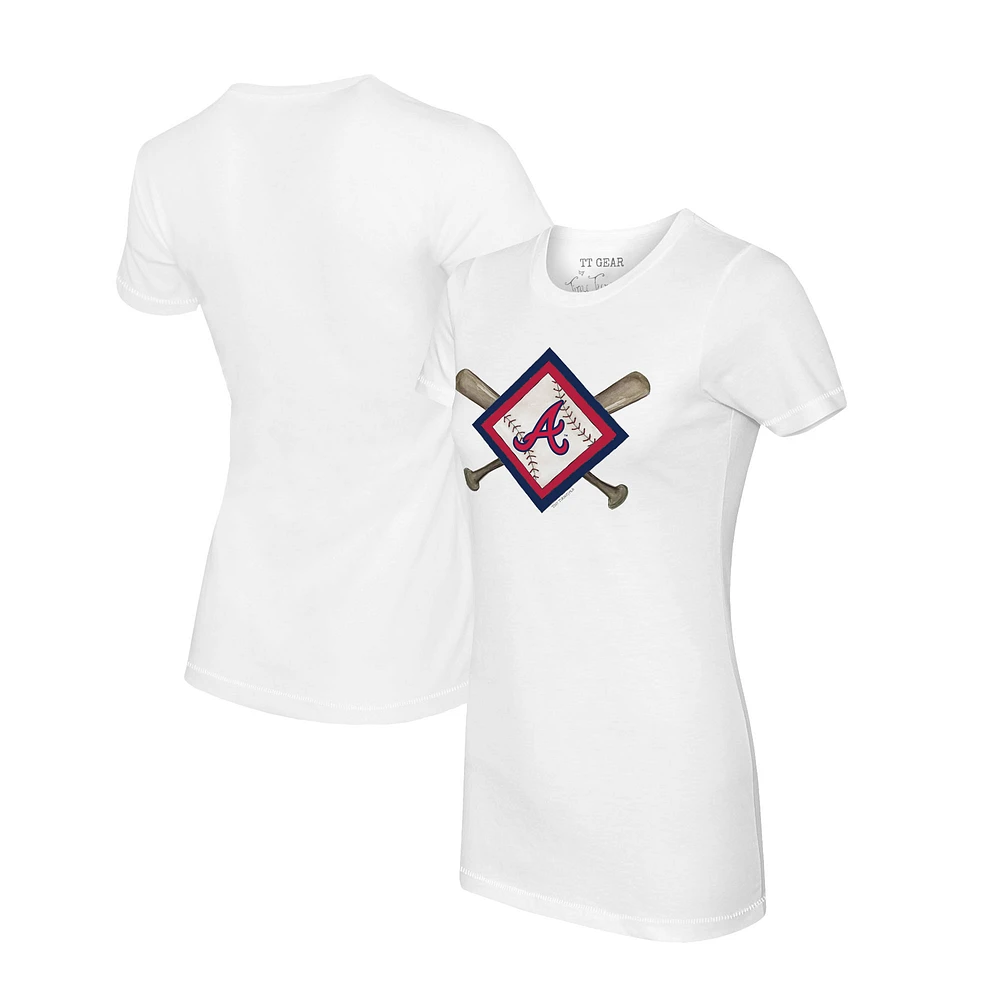 Women's Tiny Turnip White Atlanta Braves Diamond Cross Bats T-Shirt