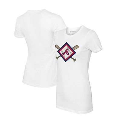 Women's Tiny Turnip White Atlanta Braves Diamond Cross Bats T-Shirt