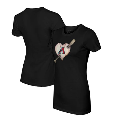 Women's Tiny Turnip Black Arizona Diamondbacks Heart Bat T-Shirt