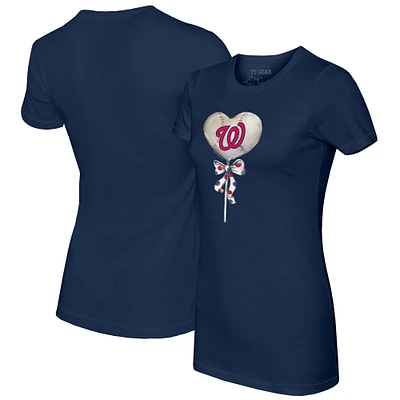 Women's Tiny Turnip Navy Washington Nationals Heart Lolly T-Shirt