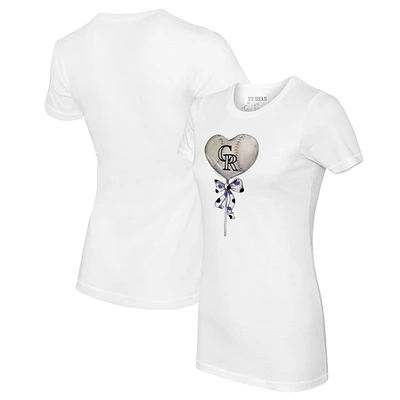 Women's Tiny Turnip White Colorado Rockies Heart Lolly T-Shirt