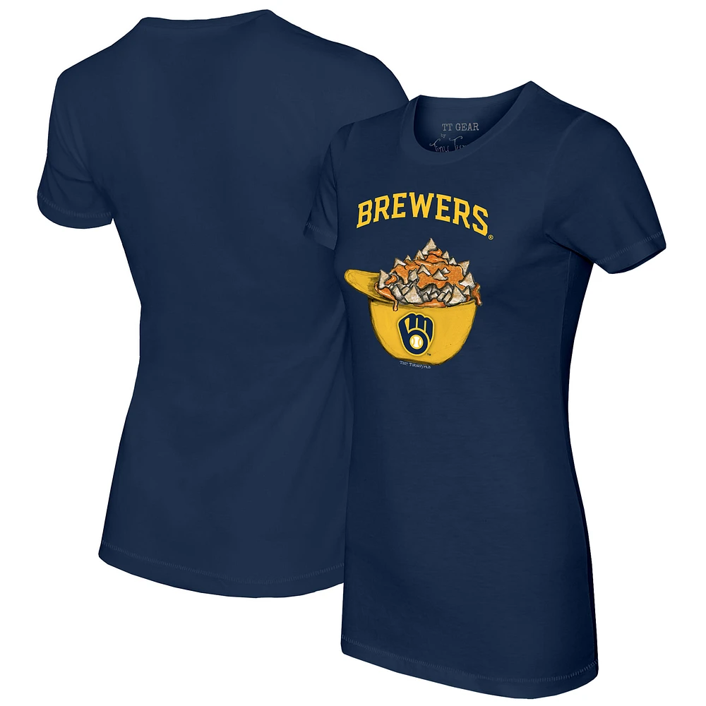 Women's Tiny Turnip Navy Milwaukee Brewers Nacho Helmet T-Shirt