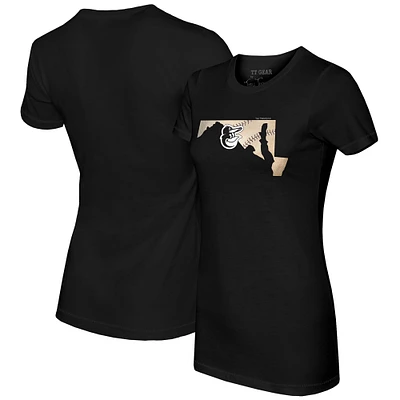 Women's Tiny Turnip Black Baltimore Orioles State Outline T-Shirt