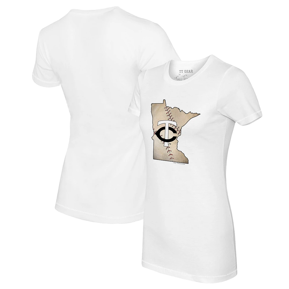 Women's Tiny Turnip White Minnesota Twins State Outline T-Shirt