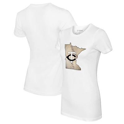 Women's Tiny Turnip White Minnesota Twins State Outline T-Shirt