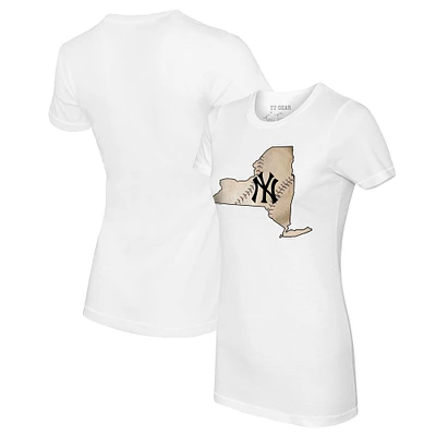 Women's Tiny Turnip White New York Yankees State Outline T-Shirt