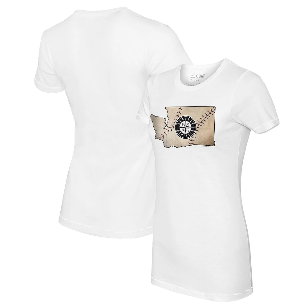 Women's Tiny Turnip White Seattle Mariners State Outline T-Shirt