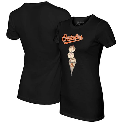 Women's Tiny Turnip Black Baltimore Orioles Triple Scoop T-Shirt