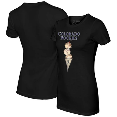 Women's Tiny Turnip Black Colorado Rockies Triple Scoop T-Shirt