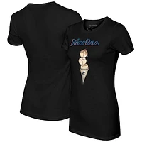 Women's Tiny Turnip Black Miami Marlins Triple Scoop T-Shirt