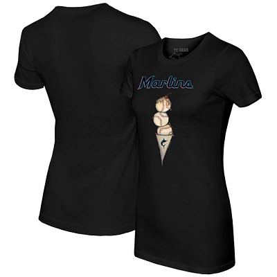 Women's Tiny Turnip Black Miami Marlins Triple Scoop T-Shirt