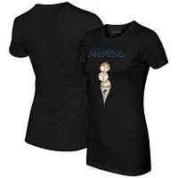 Women's Tiny Turnip Black Miami Marlins Triple Scoop T-Shirt