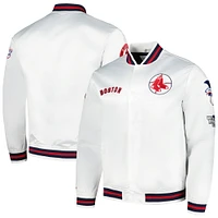 Men's Mitchell & Ness White Boston Red Sox City Collection Satin Full-Snap Varsity Jacket