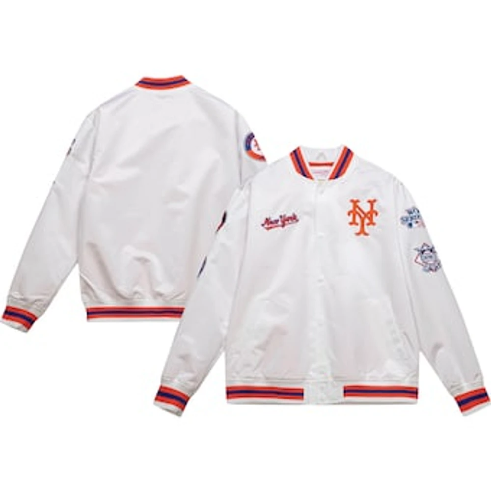 Men's Mitchell & Ness White New York Mets City Collection Satin Full-Snap Varsity Jacket