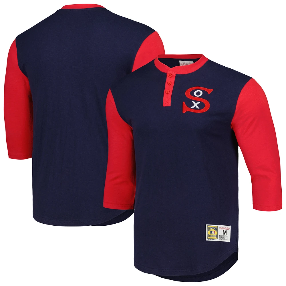 Men's Mitchell & Ness Navy Chicago White Sox Cooperstown Collection Legendary Slub Henley 3/4-Sleeve T-Shirt