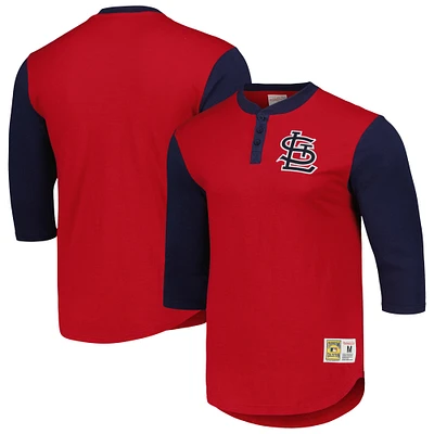 Men's Mitchell & Ness Red St. Louis Cardinals Cooperstown Collection Legendary Slub Henley 3/4-Sleeve T-Shirt