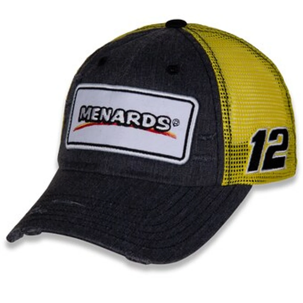 Men's Checkered Flag Black Ryan Blaney Retro Patch Snapback Adjustable Hat