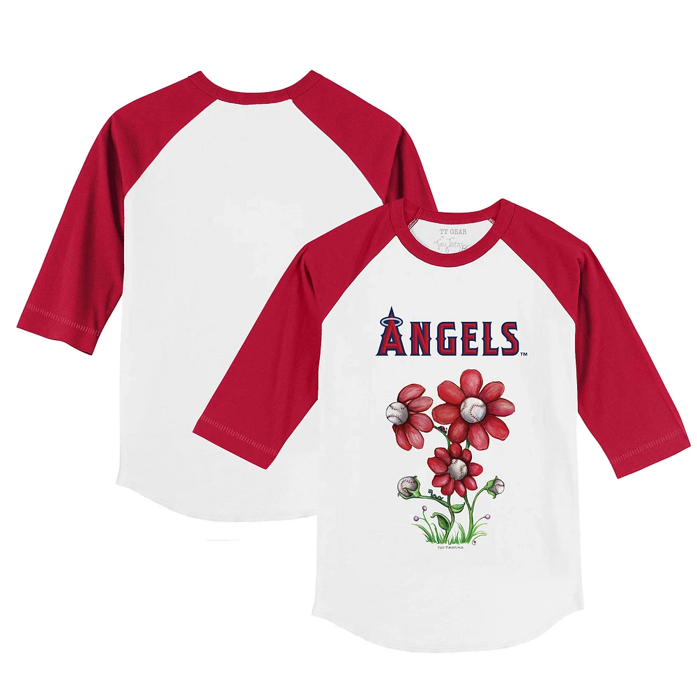 Infant Tiny Turnip White/Red Los Angeles Angels Blooming Baseballs Raglan 3/4 Sleeve T-Shirt