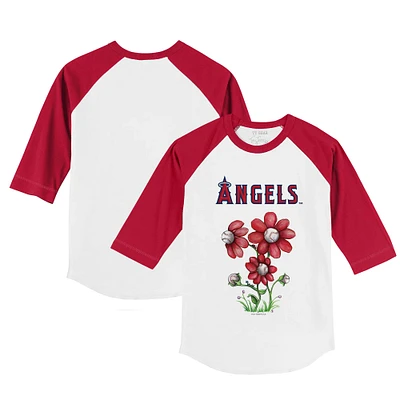 Infant Tiny Turnip White/Red Los Angeles Angels Blooming Baseballs Raglan 3/4 Sleeve T-Shirt
