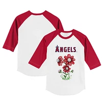 Infant Tiny Turnip White/Red Los Angeles Angels Blooming Baseballs Raglan 3/4 Sleeve T-Shirt