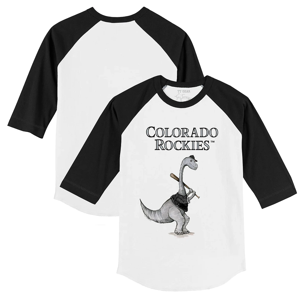 Infant Tiny Turnip White/Black Colorado Rockies Bronto Raglan 3/4 Sleeve T-Shirt