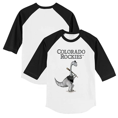Infant Tiny Turnip White/Black Colorado Rockies Bronto Raglan 3/4 Sleeve T-Shirt