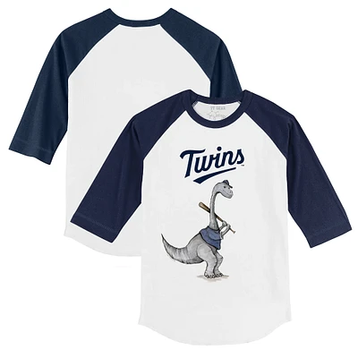 Infant Tiny Turnip White/Navy Minnesota Twins Bronto Raglan 3/4 Sleeve T-Shirt