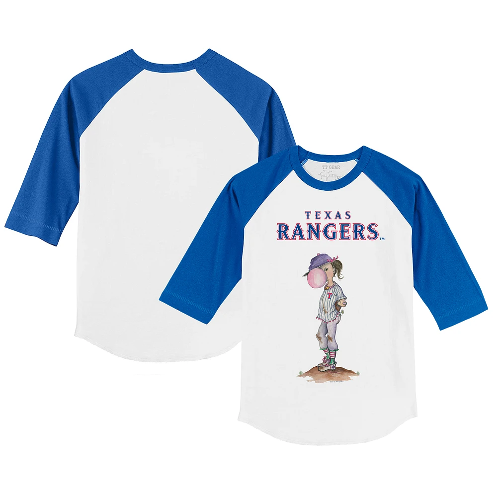 Infant Tiny Turnip White/Royal Texas Rangers Bubbles Raglan 3/4 Sleeve T-Shirt