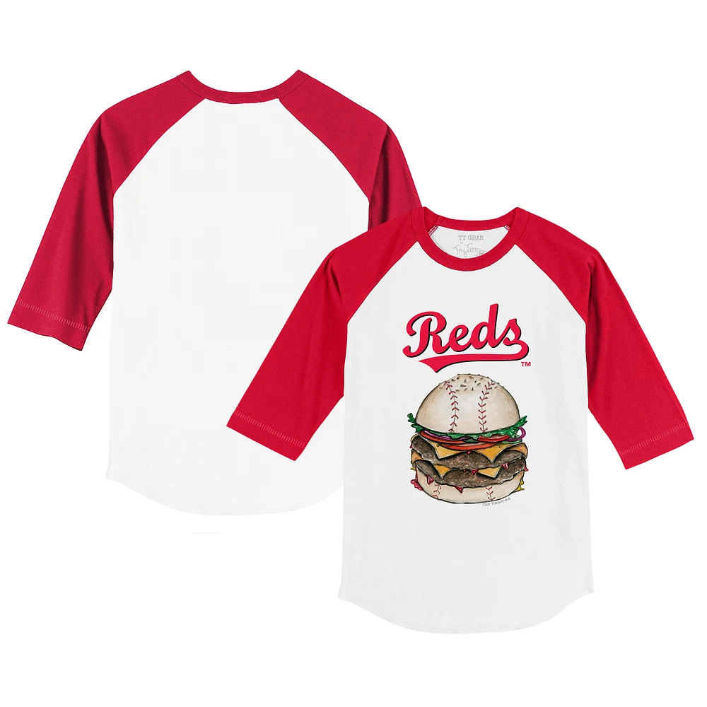 Infant Tiny Turnip White/Red Cincinnati Reds Burger Raglan 3/4 Sleeve T-Shirt