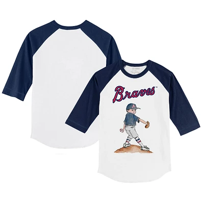 Infant Tiny Turnip White/Navy Atlanta Braves Clemente Raglan 3/4 Sleeve T-Shirt