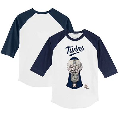Infant Tiny Turnip White/Navy Minnesota Twins Gumball Machine Raglan 3/4 Sleeve T-Shirt