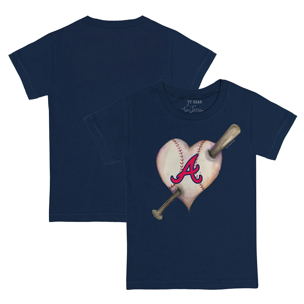 Infant Tiny Turnip Navy Atlanta Braves Heart Bat T-Shirt