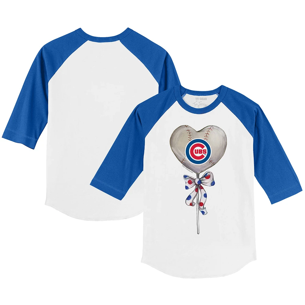 Infant Tiny Turnip White/Royal Chicago Cubs Heart Lolly Raglan 3/4-Sleeve T-Shirt