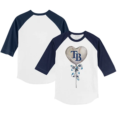 Infant Tiny Turnip White/Navy Tampa Bay Rays Heart Lolly Raglan 3/4-Sleeve T-Shirt
