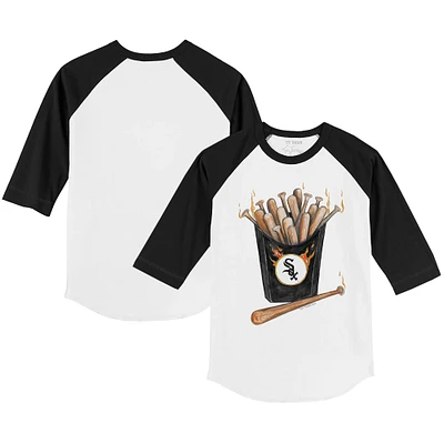 Infant Tiny Turnip White/Black Chicago White Sox Hot Bats Logo Raglan 3/4 Sleeve T-Shirt