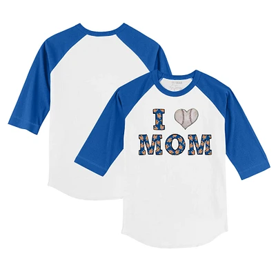Infant Tiny Turnip White/Royal New York Mets I Love Mom Raglan 3/4 Sleeve T-Shirt