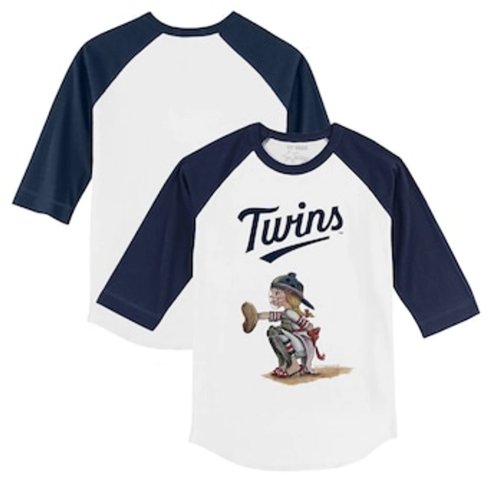 Infant Tiny Turnip White/Navy Minnesota Twins Kate Raglan 3/4-Sleeve T-Shirt