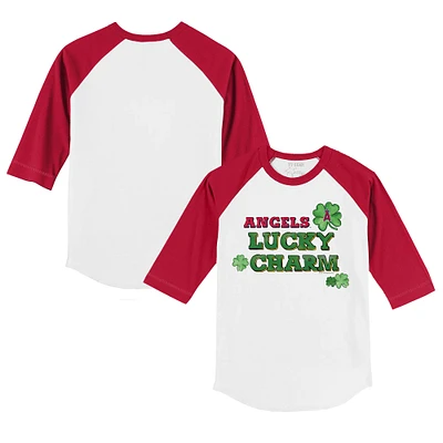 Infant Tiny Turnip White/Red Los Angeles Angels Lucky Charm Raglan 3/4 Sleeve T-Shirt