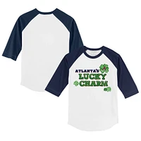 Infant Tiny Turnip White/Navy Atlanta Braves Lucky Charm Raglan 3/4 Sleeve T-Shirt