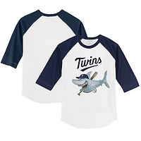 Infant Tiny Turnip White/Navy Minnesota Twins Shark Raglan 3/4 Sleeve T-Shirt