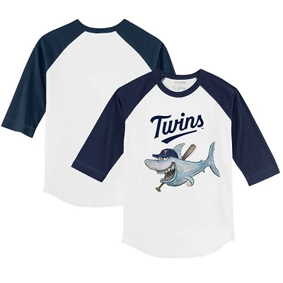Infant Tiny Turnip White/Navy Minnesota Twins Shark Raglan 3/4 Sleeve T-Shirt