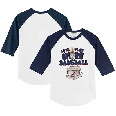 Infant Tiny Turnip White/Navy Atlanta Braves Smores Raglan 3/4-Sleeve T-Shirt