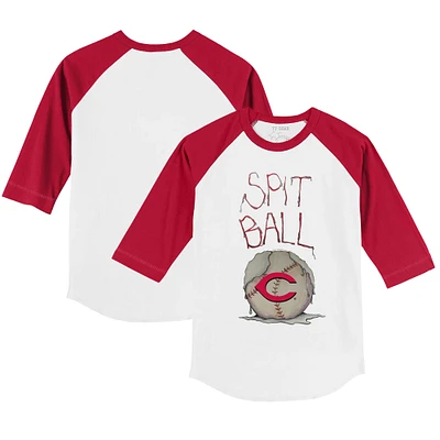 Infant Tiny Turnip White/Red Cincinnati Reds Spit Ball Raglan 3/4 Sleeve T-Shirt