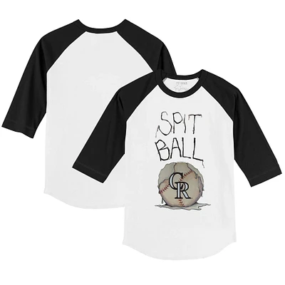 Infant Tiny Turnip White/Black Colorado Rockies Spit Ball Raglan 3/4 Sleeve T-Shirt