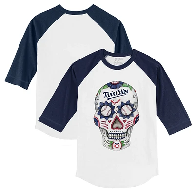 Infant Tiny Turnip White/Navy Minnesota Twins Sugar Skull Raglan 3/4 Sleeve T-Shirt