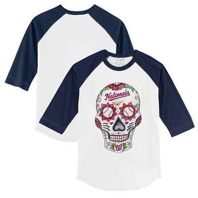 Infant Tiny Turnip White/Navy Washington Nationals Sugar Skull Raglan 3/4 Sleeve T-Shirt